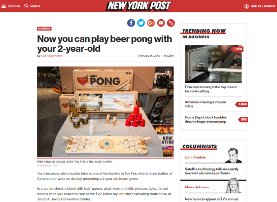 NY Post Article - Mini Beer Pong